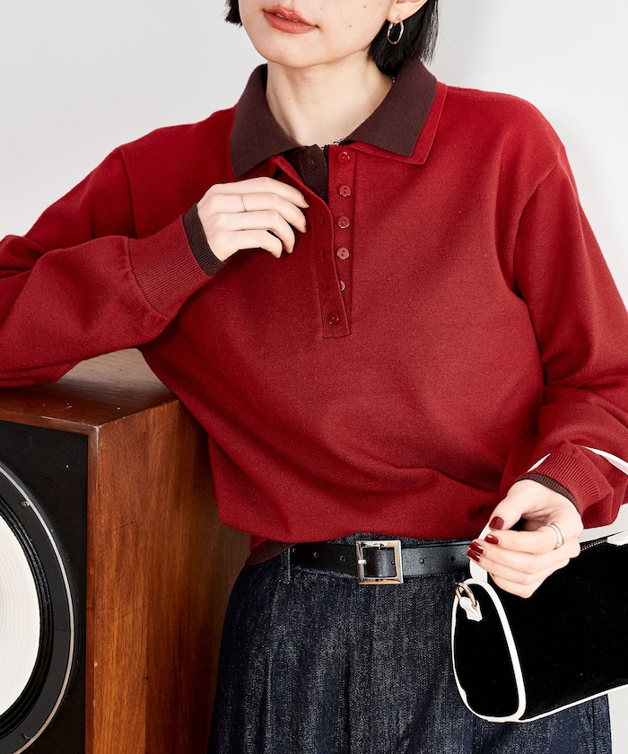 配色 レイヤードポロニット