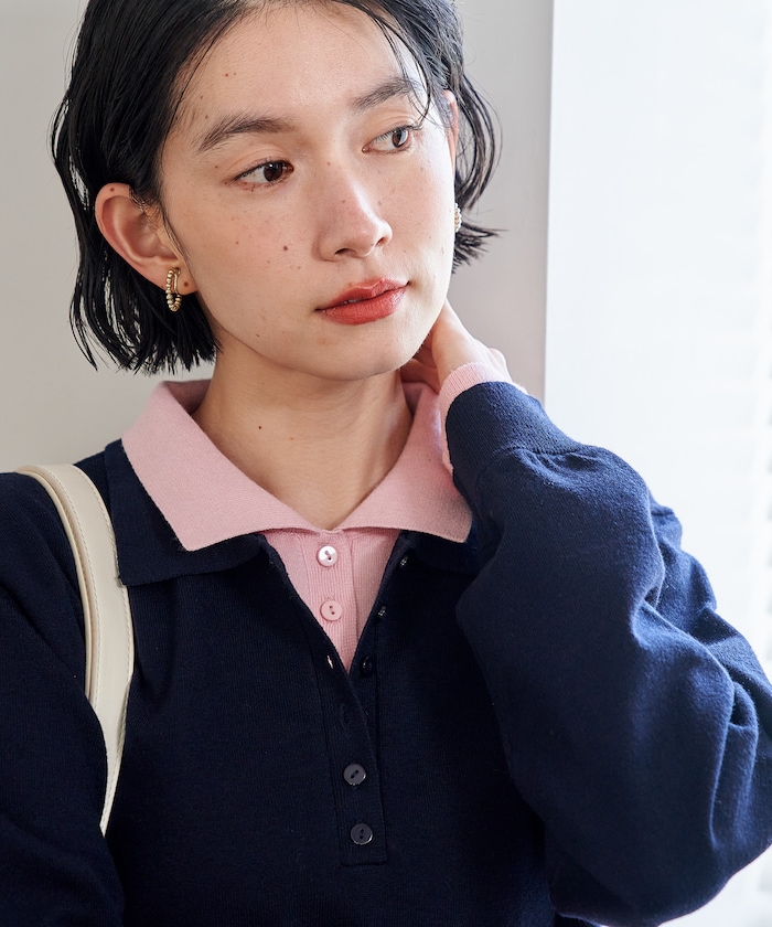 配色 レイヤードポロニット