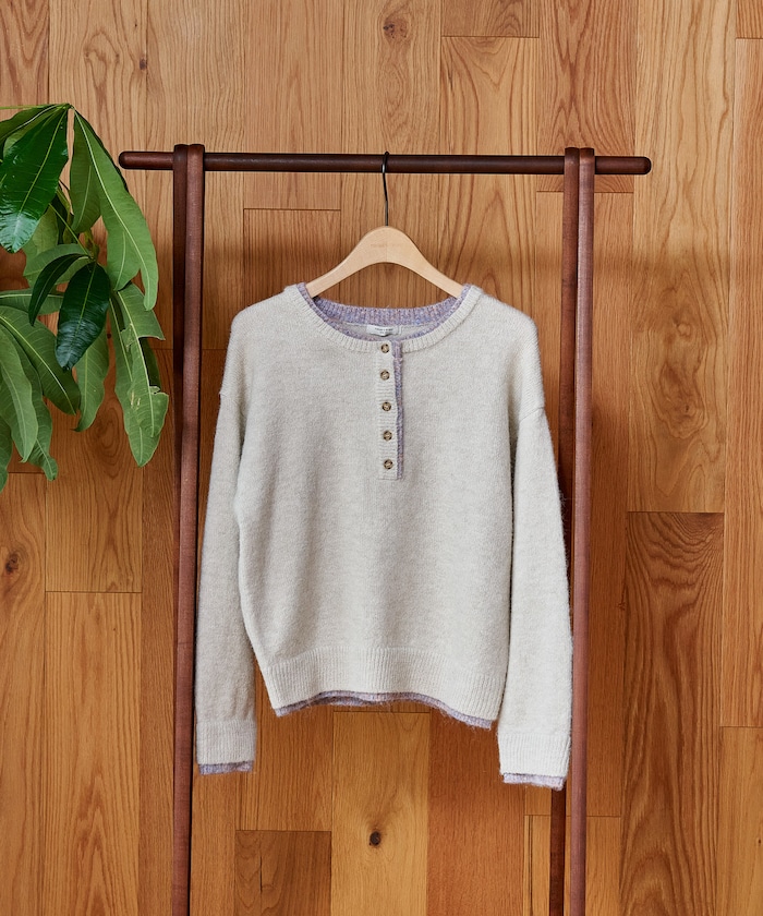 【FREAK'S STORE】 配色 ヘンリーネック ニットプルオーバー female 【FREAK'S STORE】 配色 ヘンリーネック ニットプルオーバー female