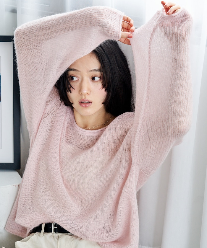 モヘア混 アルパカリブニットプルオーバー