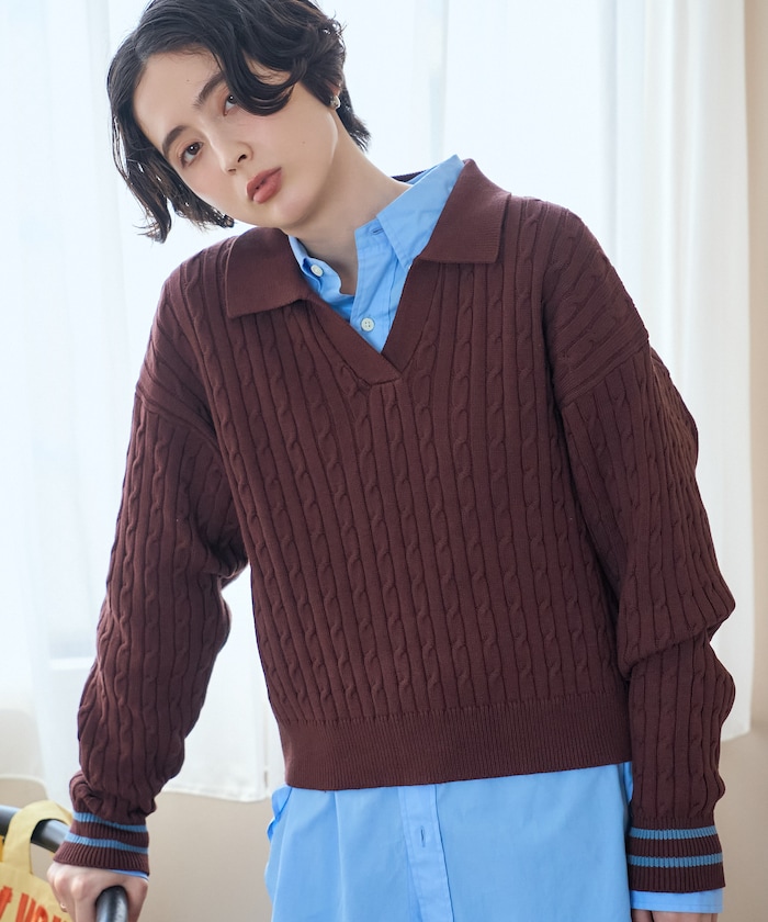 ミニケーブル スキッパーニットプルオーバー