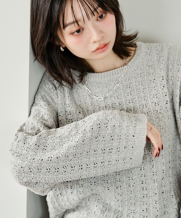 透かし編みモールニット