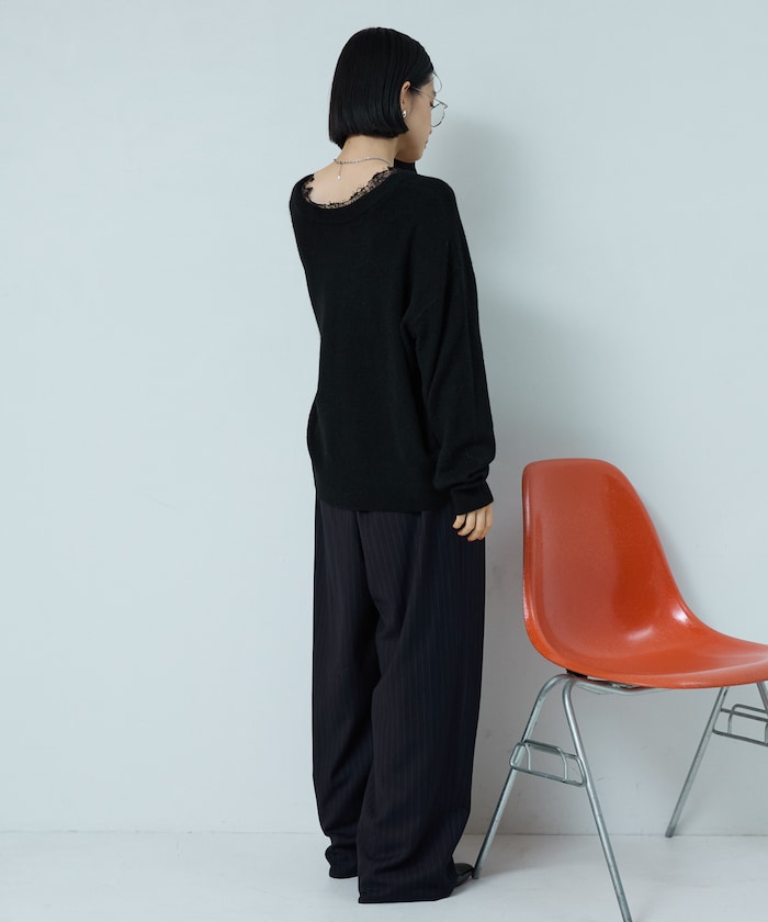 V領蕾絲針織套頭衫 限定展開