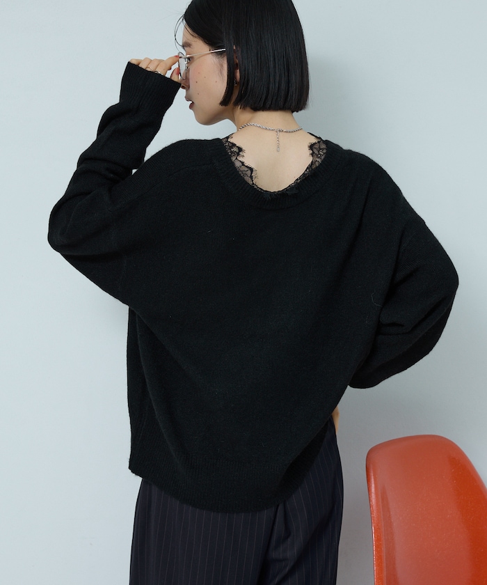 V領蕾絲針織套頭衫 限定展開