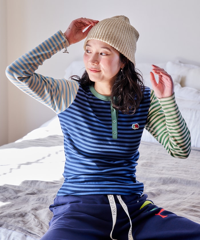 【1月30日12:00～販売開始】別注 マルチボーダー ヘンリーネック ロンT