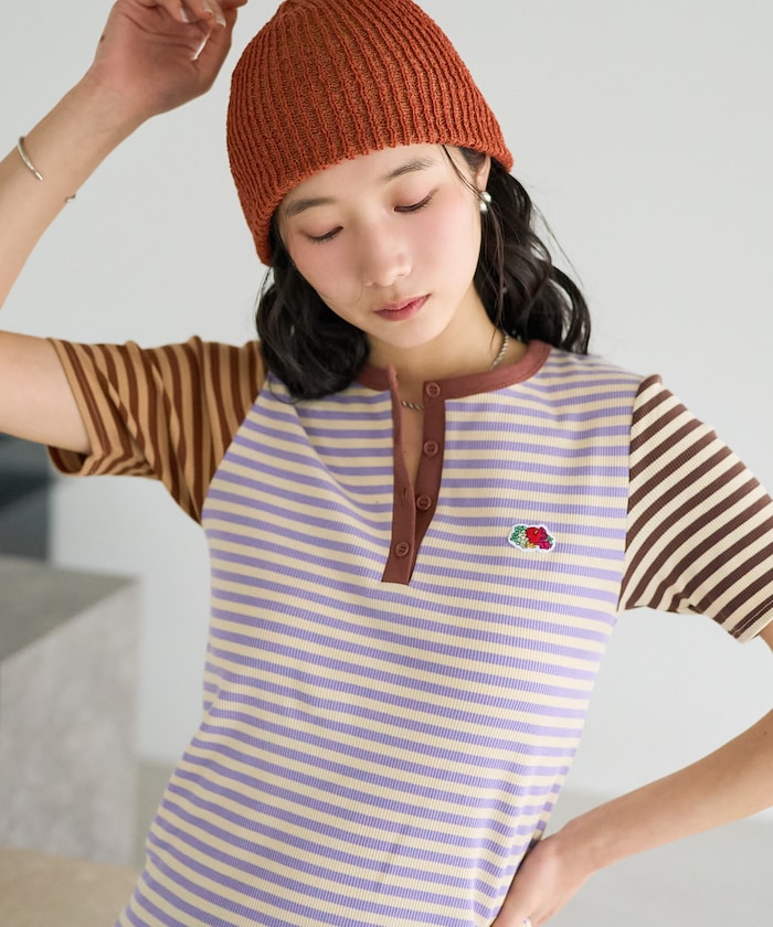 【3月5日12:00~販売開始】別注 マルチボーダー ヘンリーネックTシャツ