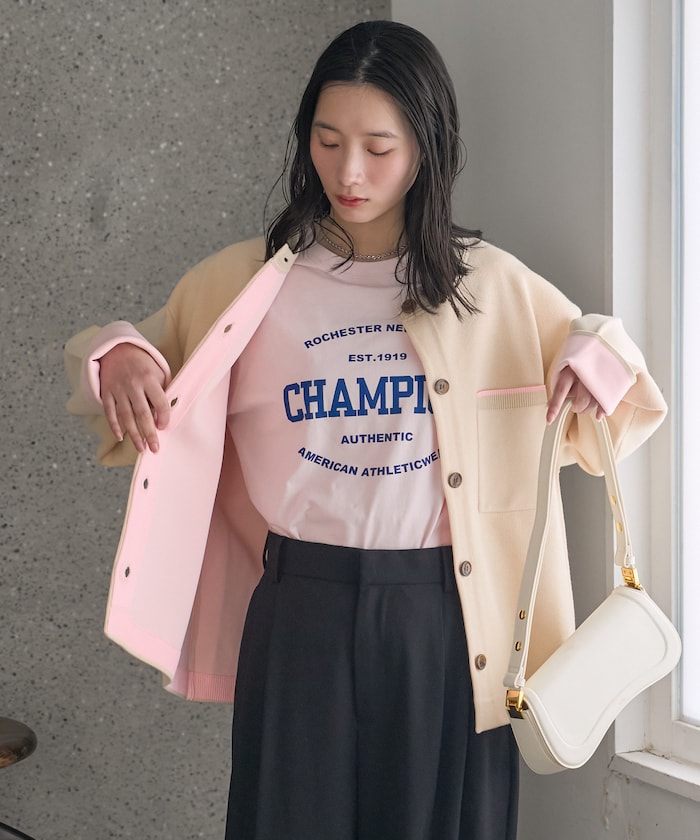 ＜マシーンウォッシャブル＞スウェットライク 配色 カーディガン