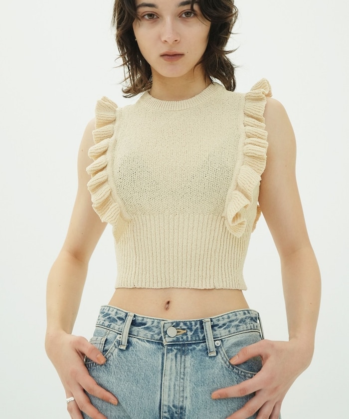FRILL SLEEVE KNIT TOPS