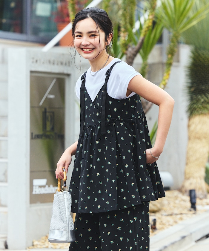 別注 UVカット カシュクールキャミ セットアップ/デニムライク/花柄