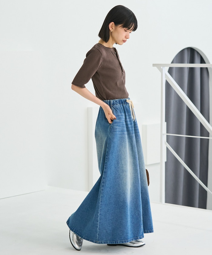 Melissa 追跡付/送料込 雨の日のお洒落 デニム調コンフォート FREAK'S STORE/ウォッシュ加工 デニム イージースカート