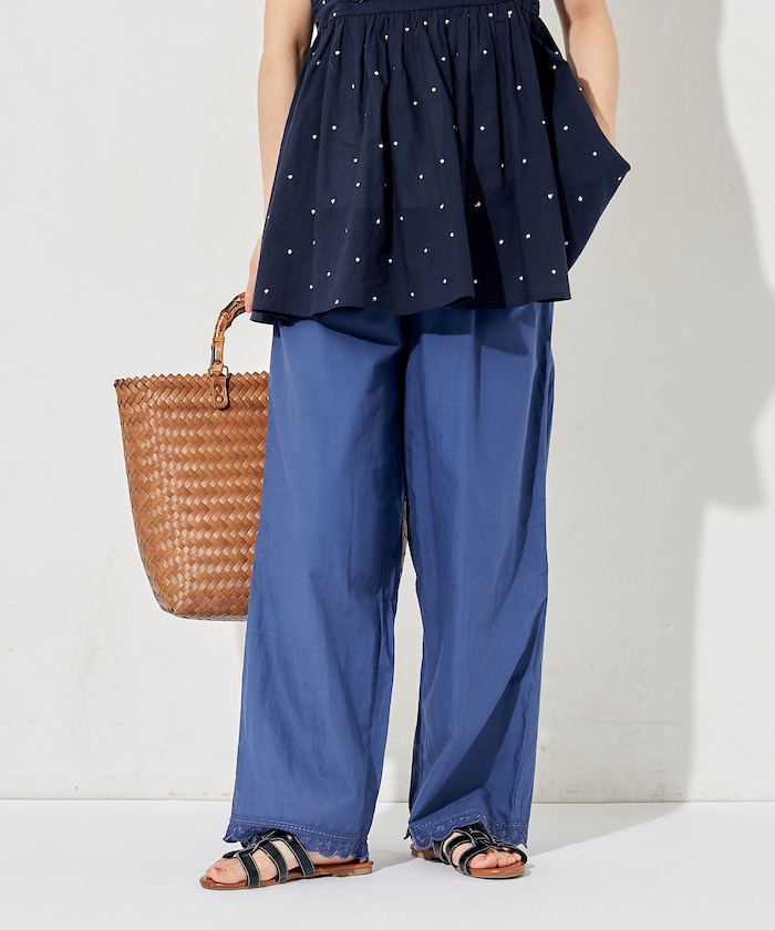 インド 裾刺繍 ワイドイージーパンツ