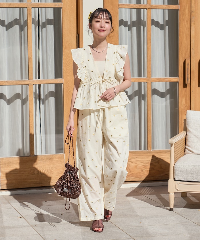 インド 小花刺繍 イージーパンツ<セットアップ対応>