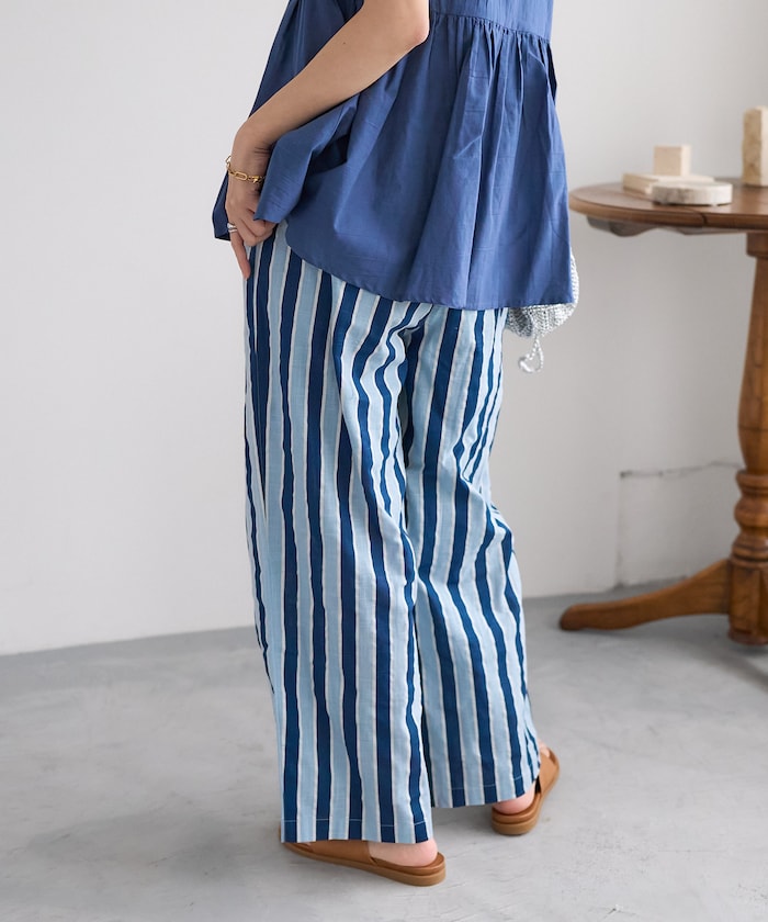 インド ストライププリント イージーパンツ