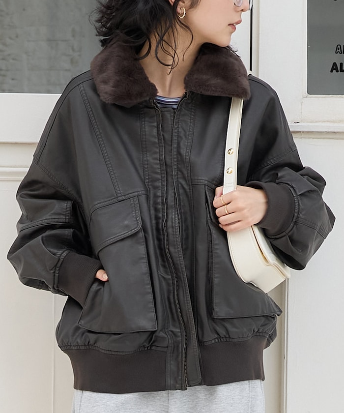 FREAK'S STORE/2way フェード加工 ファー襟レザレットブルゾン