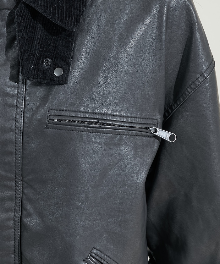 FREAK'S STORE/フェード加工 コーデュロイ襟 レザレットブルゾン