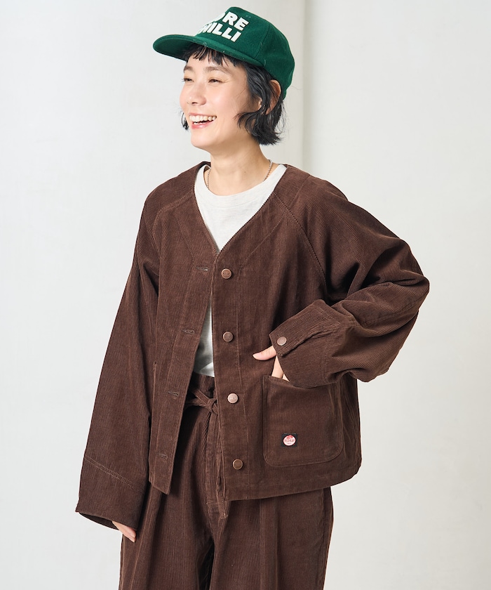 別注 コーデュロイ ノーカラーVネックジャケット＜セットアップ対応＞