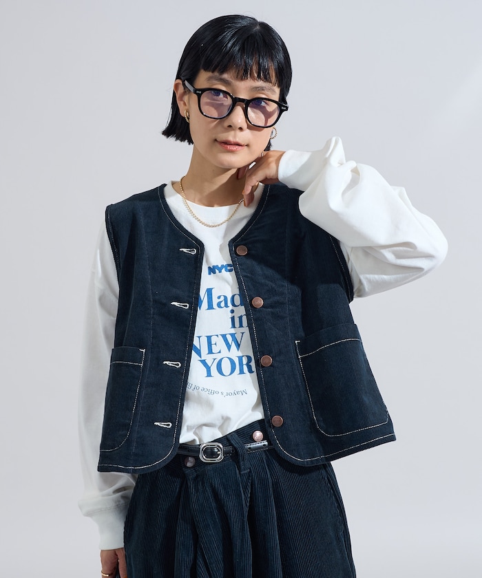 別注 バッグギャザー コーデュロイベスト