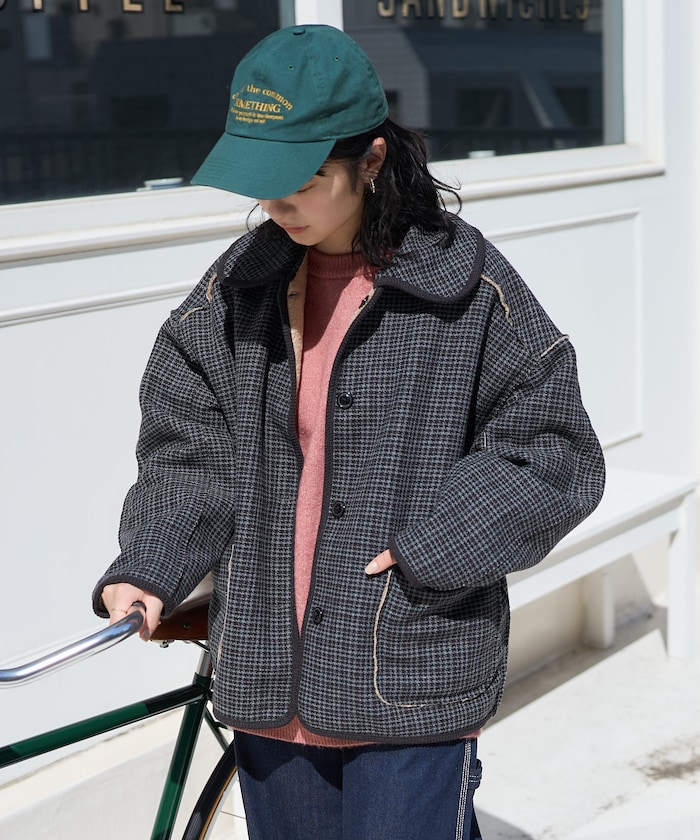 襟付き リバーシブル チェックボアジャケット