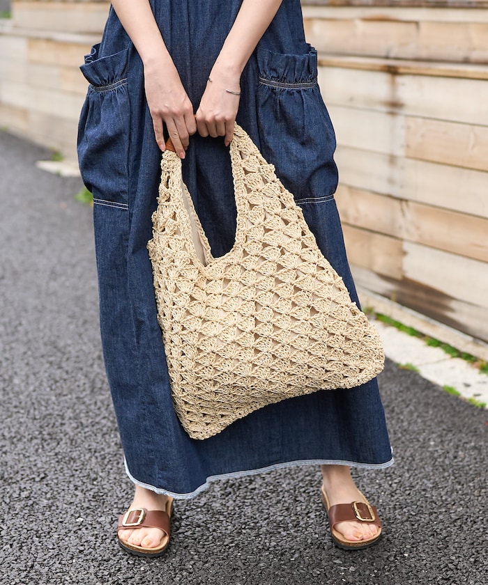 トライアングルラフィア風バッグ