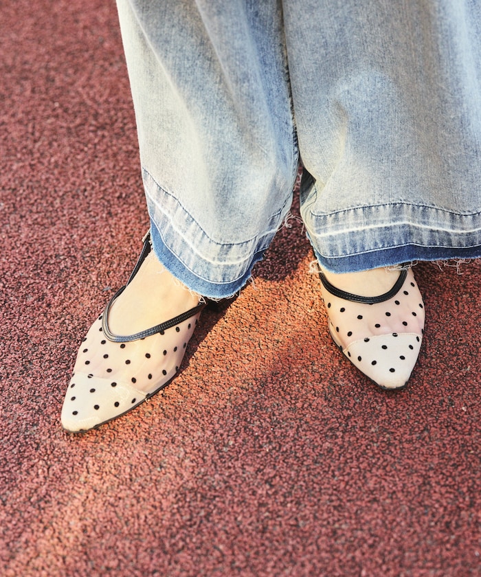 ドットチュールパンプス