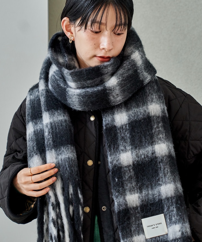 カシミヤ入り チェックボリュームマフラー