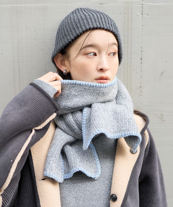配色 ブランケットステッチマフラー
