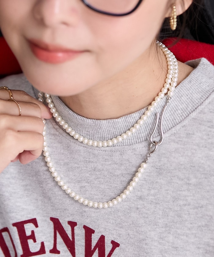 ロング パール フック ネックレス