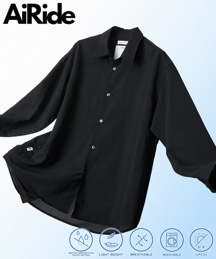 AiRide/エアライド リラックスフィット レギュラーカラーL/Sシャツ/ポケッタブル/吸水速乾/UVカット 【限定展開】