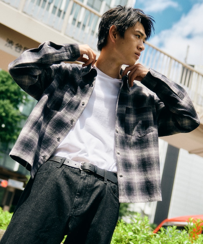 限定展開 オンブレ クロップド チェックシャツ
