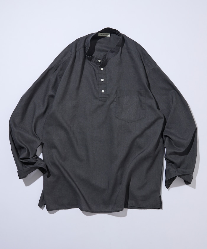 Relax Fit リラックスフィット リネンミックス バンドカラー プルオーバー シャツ 【限定展開】