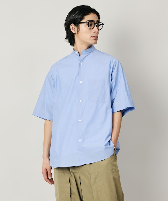 Relax Fit リラックスフィット バンドカラー ショートスリーブ シャツ 【限定展開】