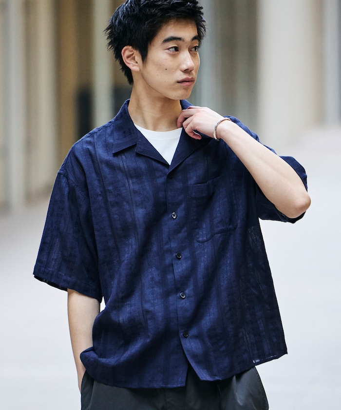 リラックスフィット 総柄 ジャガード オープンカラーシャツ 【限定展開】