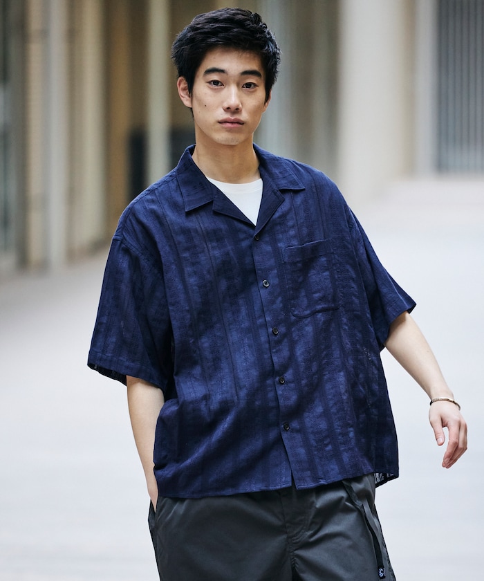 FREAK'S STORE/リラックスフィット 総柄 ジャガード オープンカラー