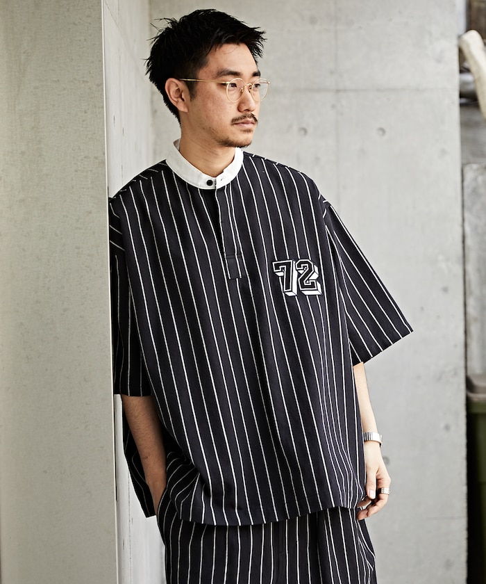 FREAK'S STOREの別注 ビッグシルエット ワッペンデザイン スタンドカラー ラガーシャツ/セットアップ対応【限定展開】