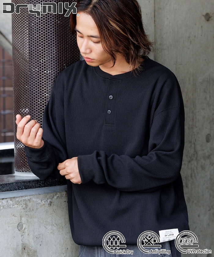 Drymix(R)/ドライミックス リラックスフィット ワッフル ヘンリーネック Tシャツ 【限定展開】