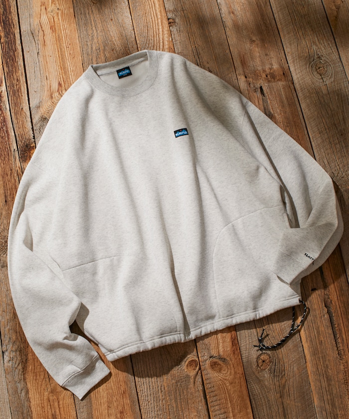 KAVU×FREAK'S STORE /カブー 別注 リラックスフィット ワンポイント刺繍 クルーネックスウェット / ヘムコード 【限定展開】
