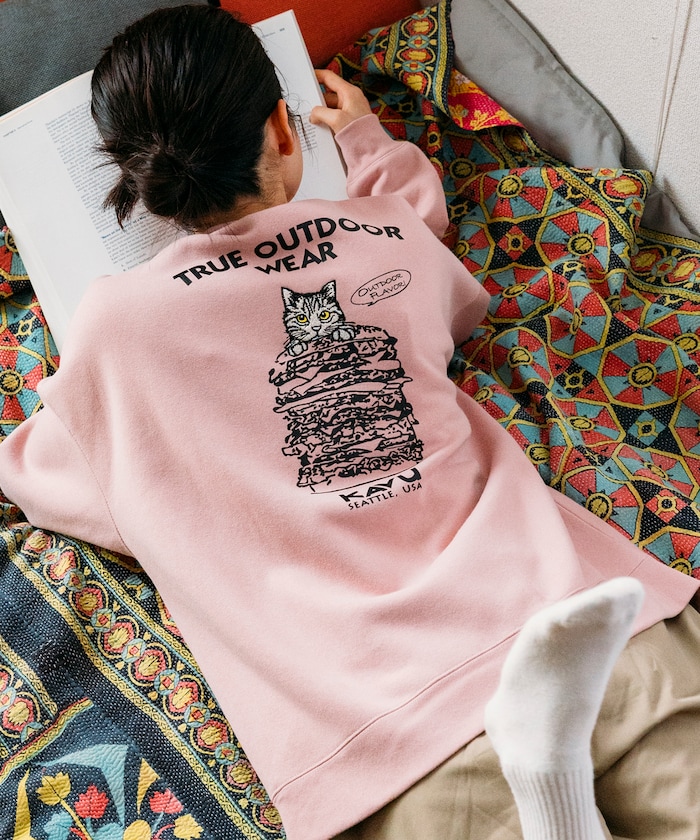 KAVU×FREAK'S STORE/カブ― 別注 デザイン刺繍 クルーネック スウェット / Burger Cat 【限定展開】