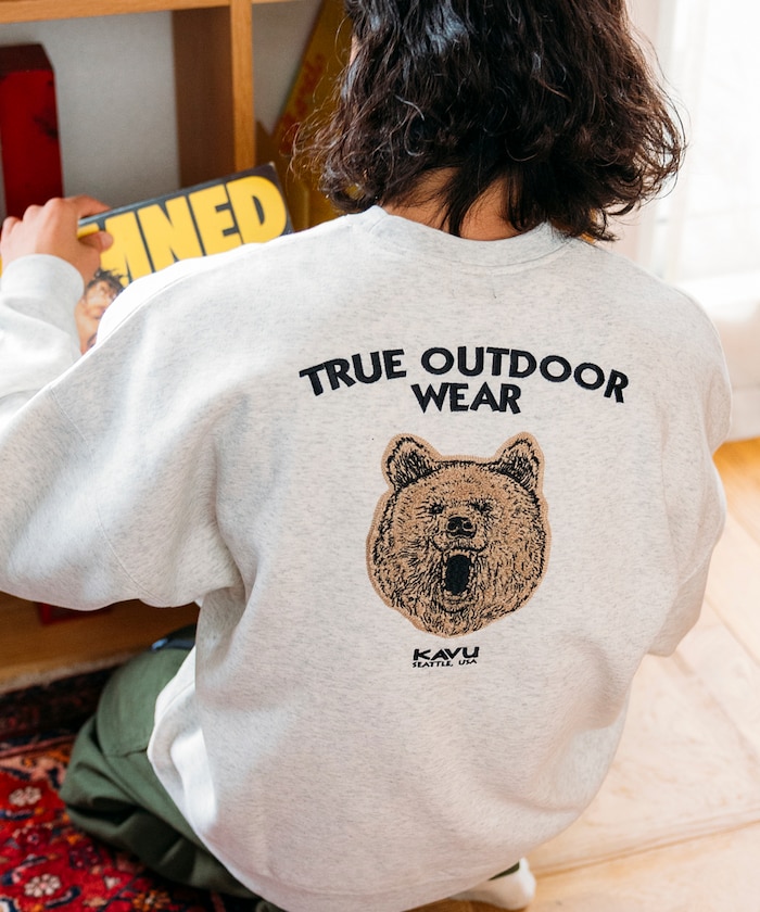 KAVU×FREAK'S STORE/カブ― 別注 ベアーフェイス 刺繍ワッペン クルーネック スウェット 【限定展開】