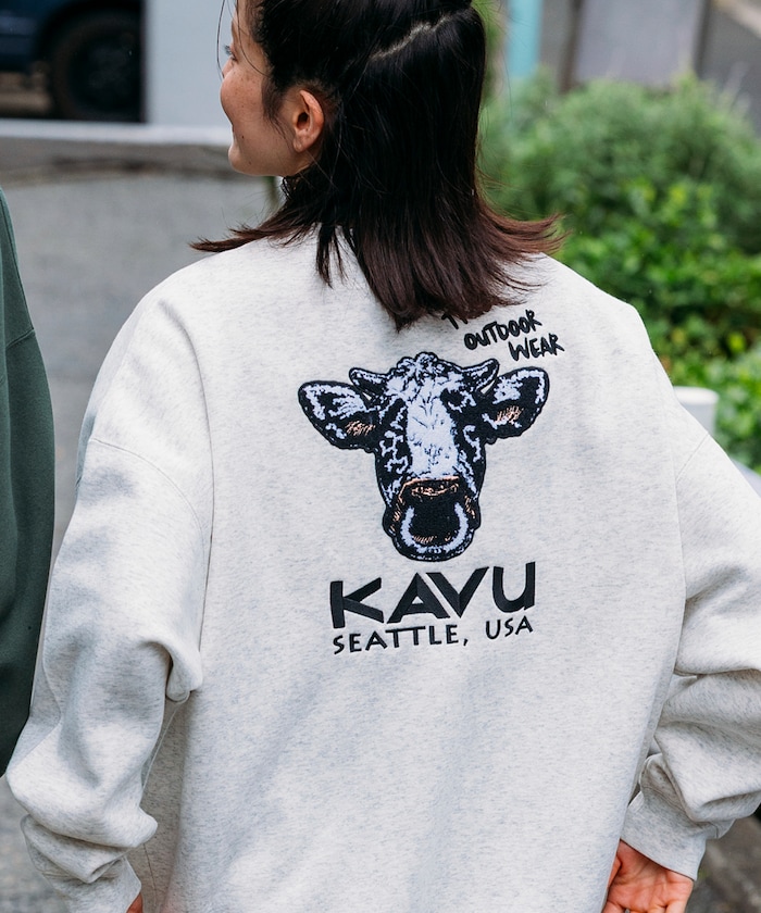 KAVU×FREAK'S STORE/カブ― 別注 カウフェイス 刺繍ワッペン クルーネック スウェット 【限定展開】