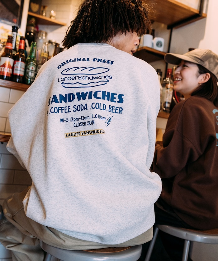 LANDER SANDWICHES×FREAK'S STORE/ランダー 別注 ビッグシルエット バックプリント クルーネックスウェット 【限定展開】