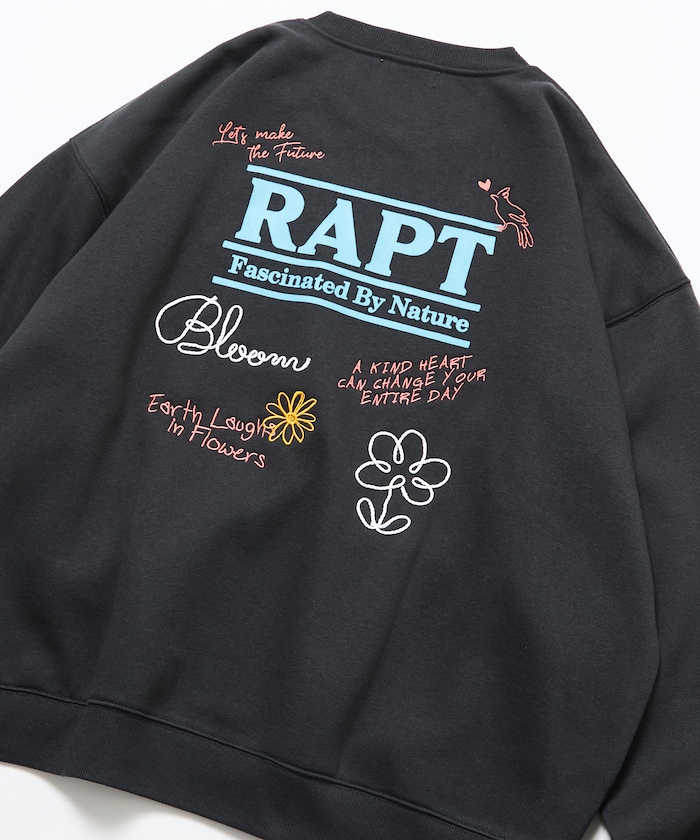 リラックスフィット ロープ刺繍デザイン バックプリント クルーネック スウェット / Rapt 【限定展開】