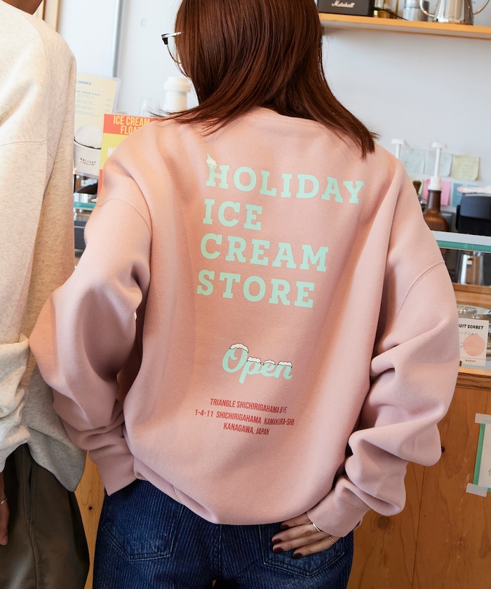 HOLIDAY ICECREAM 別注 ビッグシルエット バックプリント クルーネックスウェット【限定展開】