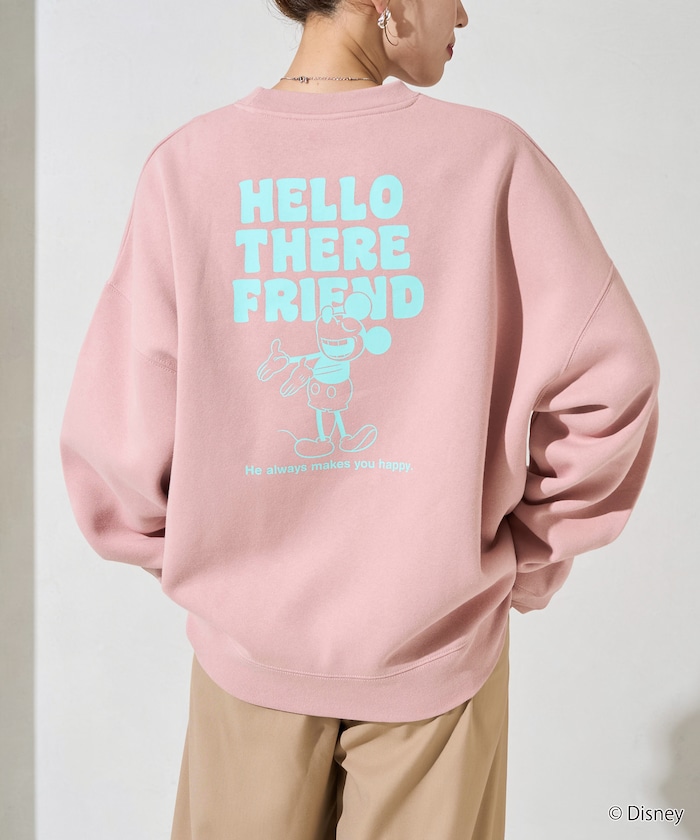 DISNEY ディズニー ミッキーマウス/別注 リラックスフィット バックプリント クルーネックスウェット/HELLO 【限定展開】