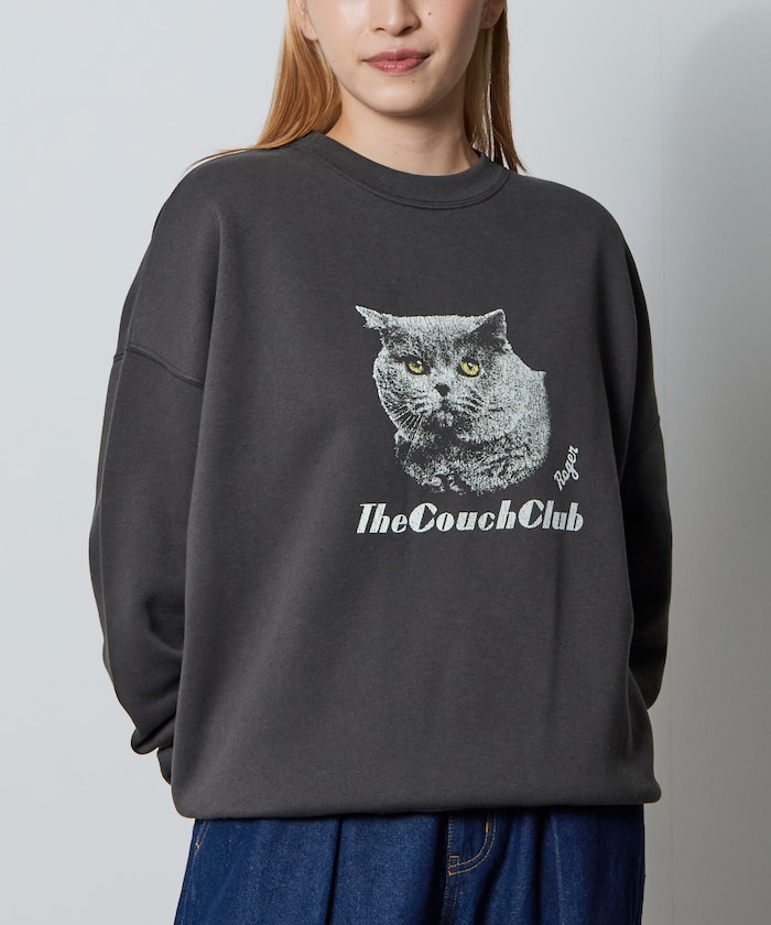 ビッグシルエット フロントプリント クルーネック スウェット / CAT Portrait 【限定展開】