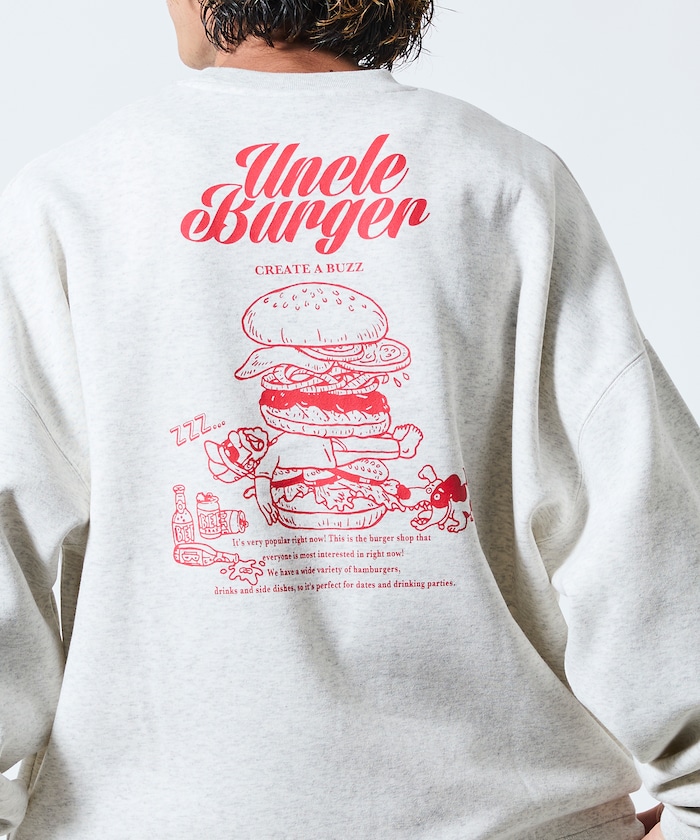 ビッグシルエット バックプリント クルーネック スウェット / Uncle Burger 【限定展開】