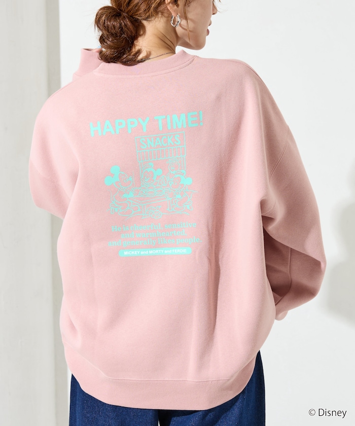 DISNEY ディズニー ミッキーマウス/別注 リラックスフィット バックプリント クルーネックスウェット/HAPPY TIME 【限定展開】