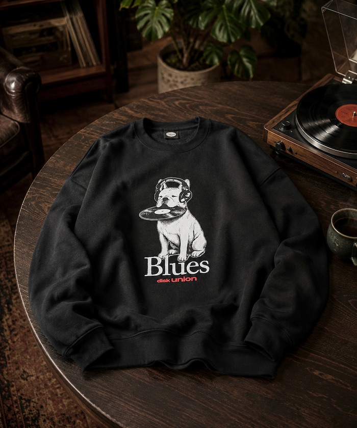 diskunion×FREAK'S STORE 別注 フレンチブルドッグ [Blues]リラックスフィットシルエット プリント クルーネック スウェット 【限定展開】