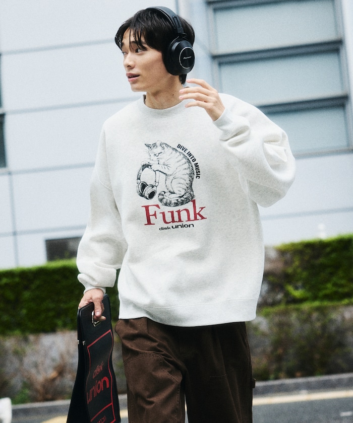 diskunion×FREAK'S STORE 別注 猫 [Funk] リラックスフィットシルエット プリント クルーネック スウェット 【限定展開】