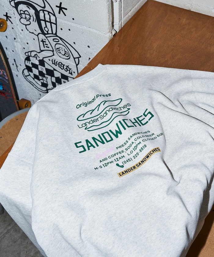 LANDER SANDWICHES×FREAK'S STORE 別注 ビッグシルエット バックプリント クルーネックスウェット 【限定展開】