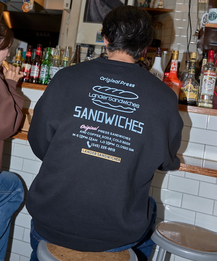 LANDER SANDWICHES×FREAK'S STORE 別注 ビッグシルエット バックプリント クルーネックスウェット 【限定展開】
